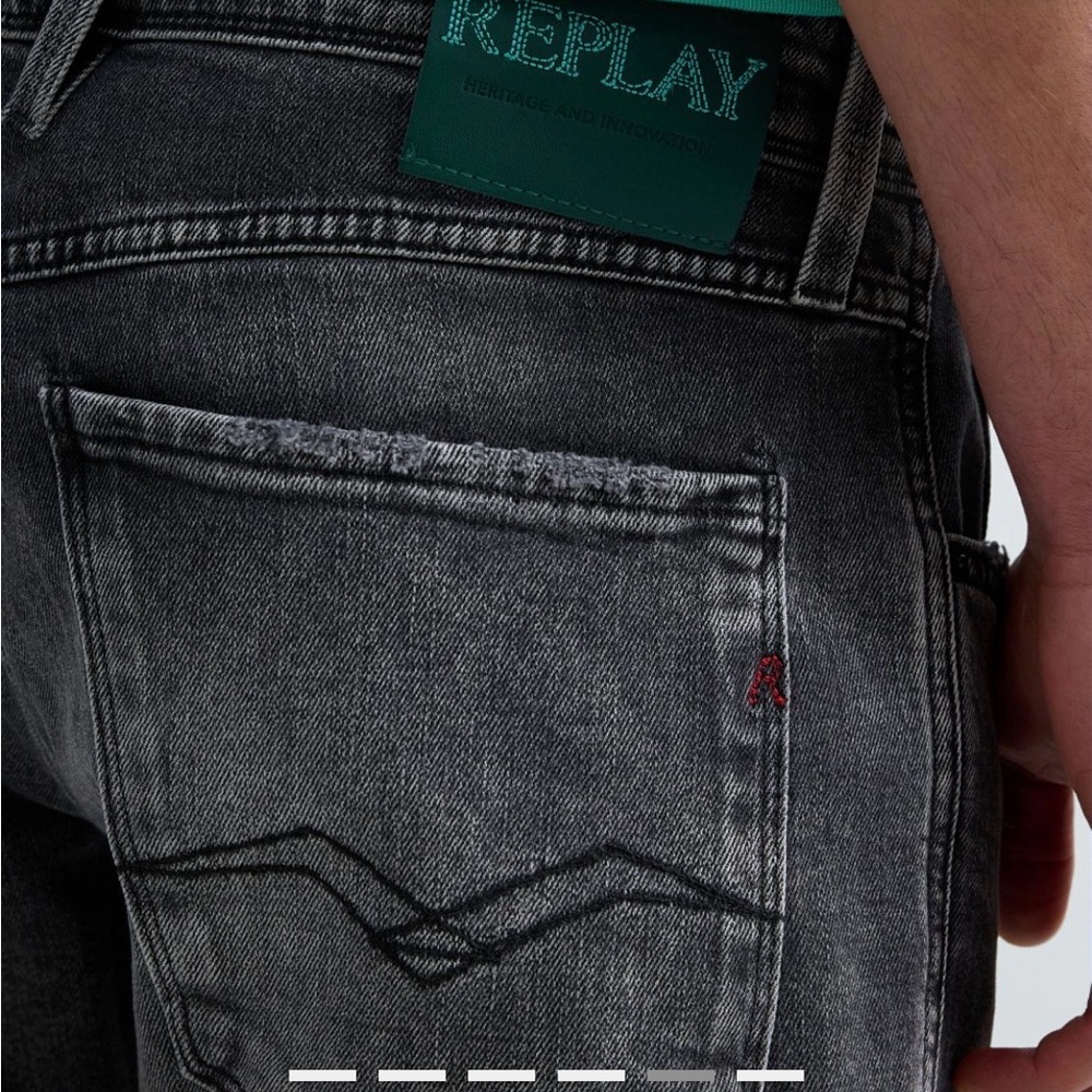 Replay ANBASS Men Black/Grey Washed Slim Straight Jeans